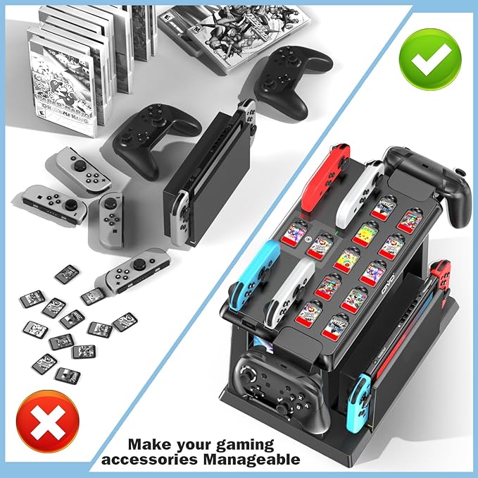 Switch Organizer Station with Controller Charger, Charging Dock for Nintendo Switch & OLED Joycons, Storage for Games, TV Dock, Pro Controller