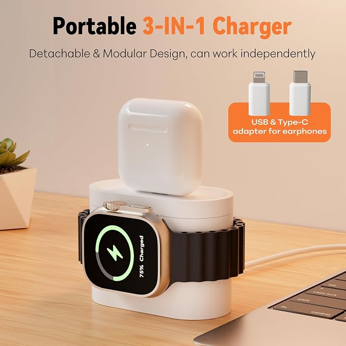 7 in 1 Wireless Charging Station, Magnetic 25W Fast Charger with Alarm Clock & Night Light, Bedside Charging Stand for iPhone 17 16 15 14 13 12 Pro Max, Apple Watch, AirPods, Bedroom