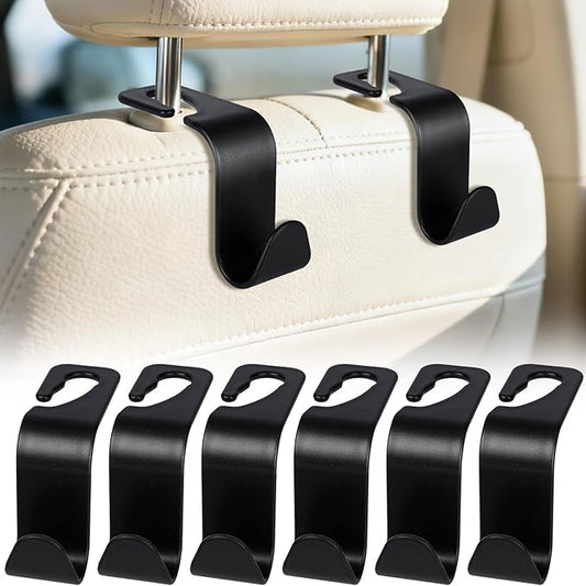 BFXM 6 Pack Car Seat Headrest Hooks, Back Seat Purse Hanger Holder Hook, Universal Storage Organizer for Handbag Grocery Bags Coats, Car Accessories for Women Men (Black)