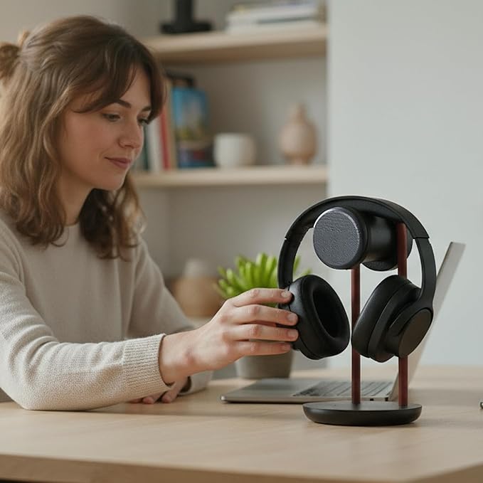 Fenge Headphone Stand for Desk, Nature Wood & Metal Headphone Holder with Storage Base, Desktop Headset Stand for Gaming Universal Headphones