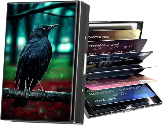 Metal Wallet,Credit Card Holder for Women Men,RFID Blocking Card Holder Mini Slim Aluminum Wallet ID Case Hard Case Business Card Holder Case,Cute Crow Forest