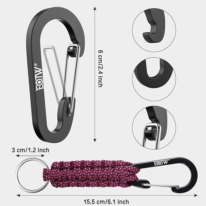 EOTW Carabiner Keychain,Paracord Keychain Small Aluminum Clip D Ring for Camping, Hiking, Fishing, Or As A Key Organizer