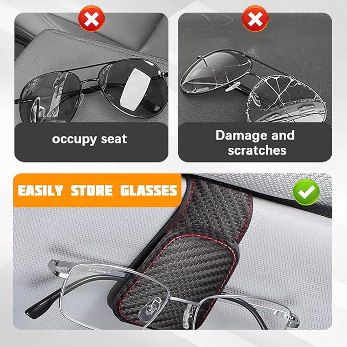 Sunglasses Holder for Car Visor, Microfiber Leather Magnetic Sun Visor Eyeglasses Hanger & Ticket Card Clip, Multi-Function Automotive Interior Glasses Mount, Universal Fit (Carbon Fiber)