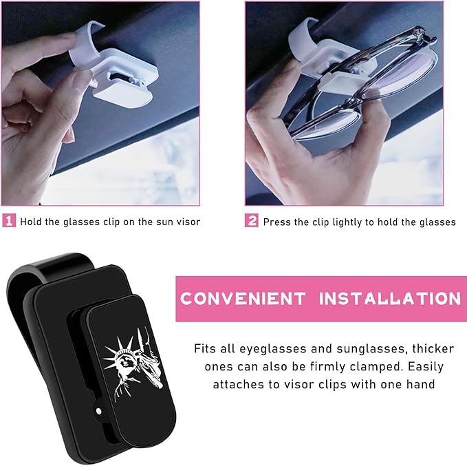 Ohleats Sunglasses Holder for Car Sun Visor, Statue of Liberty Metal Auto Eyeglass Hanger Clip, Multi-Function Ticket Card Clip Eyeglasses Mount, Car Accessories for Men Women (Black)