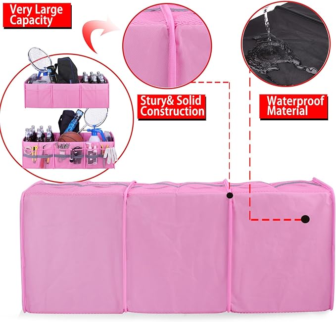 Homeve Large Collapsible Trunk Organizer with Multi Pockets, 3 Compartments Storage Organizer for Car, SUV, Minivan
