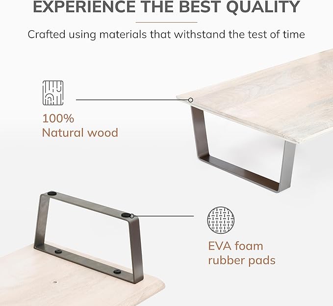 Anji Mountain Monitor Stand - Desktop Organizer & Laptop Riser, Ergonomic Monitor Riser, Space-Saving Monitor Stand for Desk, Durable Construction, Easy Assembly, Ideal for Home & Office,White Wash