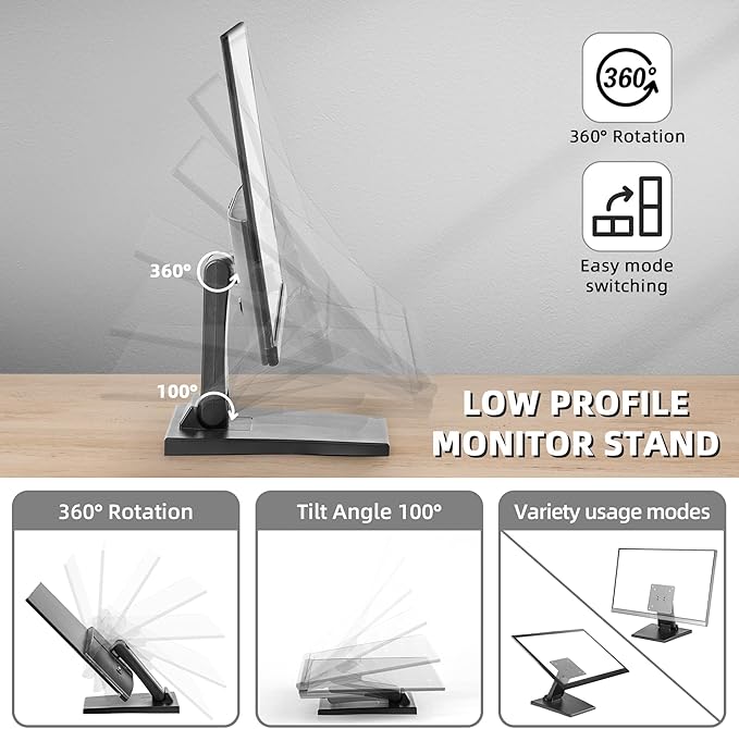 WEARSON Low Profile Monitor Stand - Foldable Touch Monitor MINI PC Stand Compatible with VESA 75x75 and 100x100mm Monitor Mounts For Kiosk,AIO Monitor Base Adjustable Folding Flat