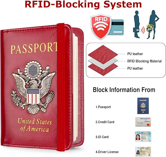 Premium Passport Holder for Travel, RFID Blocking Passport Cover Slim, Durable & Travel-Friendly, Passport Wallet Keep Your Documents Safe & Organized (Red)