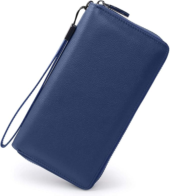 Bveyzi Women RFID Blocking Wallet Leather Zip Around Phone Clutch Large Capacity Ladies Travel Purse Wristlet | RFID Blocking, Zip Around, Large Capacity