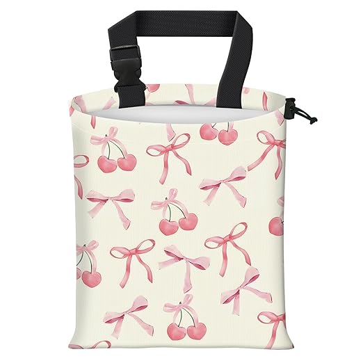 Car Trash Bag Large Hanging Can for Back of Seat, Cute Waterproof Car Garbage Bag for Vehicle, Travelling, Outdoor Cute Pink Cherry Bow