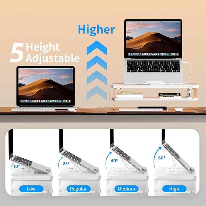 2-Tier Laptop Stand Adjustable Riser Holder,Ventilated Cooling Ergonomic Computer Desk Organizer for 10-17.3" Notebook,Desktop Storage Compatible with MacBook,Dell,HP,Lenovo