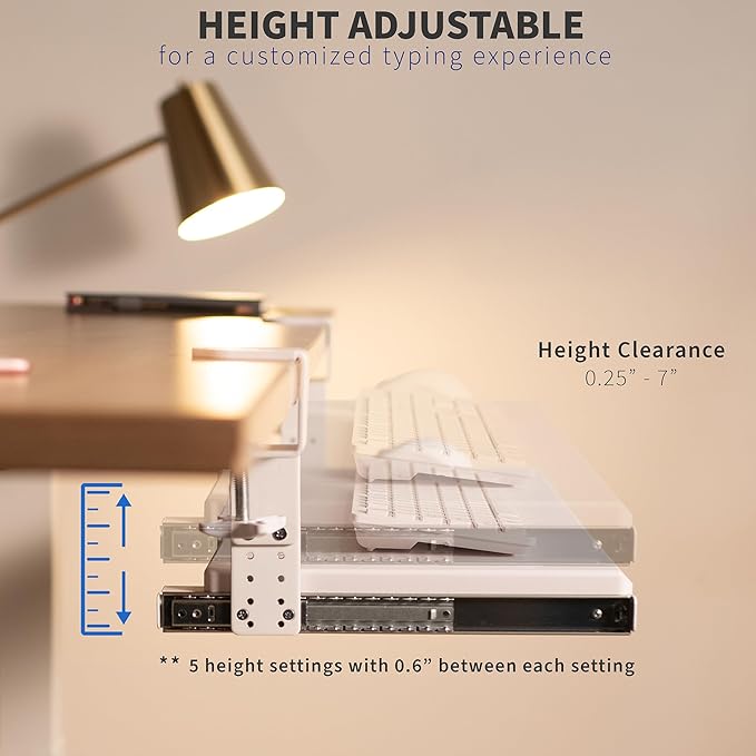VIVO Large Height Adjustable Under Desk Keyboard Tray, C-clamp Mount System, 27 (33 Including Clamps) x 11 inch Slide-Out Platform for Typing, White, MOUNT-KB05HW