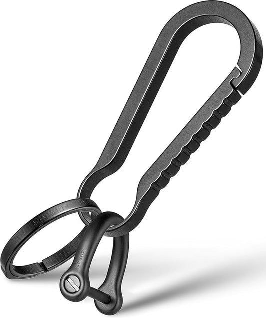 FEGVE Titanium Key Chain Clip with Side-Pushing Key Ring & 2/3inch D Ring for Car Fob Keys