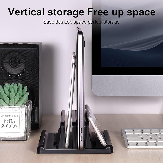 EAXBUX 4 in 1 Vertical Laptop Stand Holder,Adjustable ABS Plastic Desktop Notebook Dock,Vertical Laptop Stand Space-Saving for All MacBook/Surface/Samsung/HP/Dell/Chrome Book