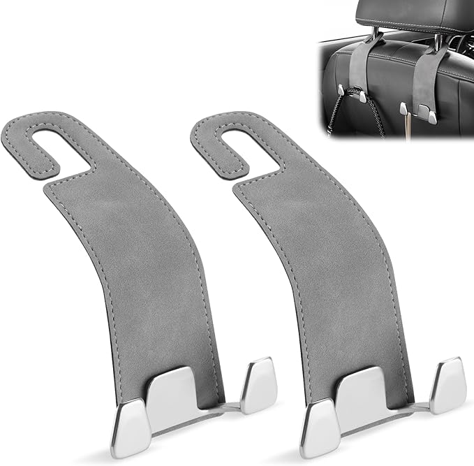 GaRhomxy Car Seat Headrest Hook, Premium Suede Double Hook 2 Pack, Universal Hanging Accessories for Purse, Bag, Groceries - Car Interior Accessories (Gary)