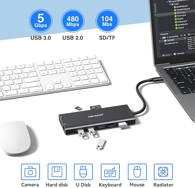 USB C Docking Station Dual Monitor for Dell/HP/Lenovo/Surface Laptop, 14 in 1 Triple Display Hub Multiple Adapter, Dongle with 2 HDMI 4K VGA 5 Port 100W PD Charger Ethernet SD/TF Audio(Black)