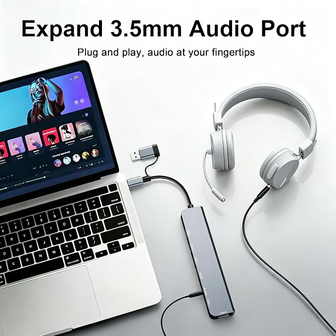 USB C Hub USB Hub 3.0, Upgrade 8 in 2 USB Splitter with USB-C/4 USB A Port Extender, TF/SD Card Reader, 3.5mm Audio Adapter, USBC USB Dongle for PC/Laptop/Tablet/Mac/MacBook/iPad and More Devices
