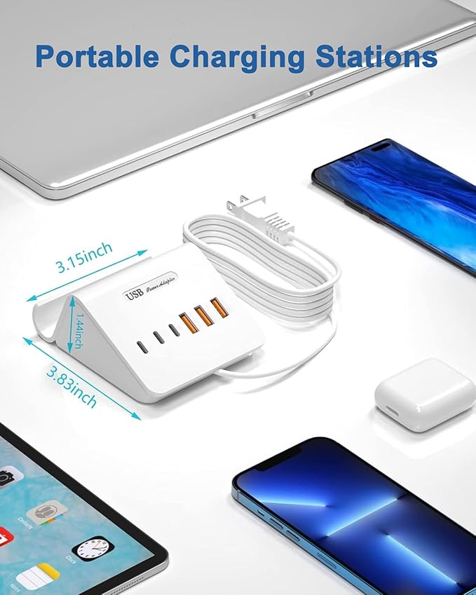 VHBW USB C Charger Block,6 Port 3A and 3C(1Port *USB-C PD20W Fast) Multiple USB Charging Station, USB-C Charging Plug for iPhone 15/15pro/14/13/12,Samsung Galaxy S23/S22/S21,etc(6USB-3A3C-White)