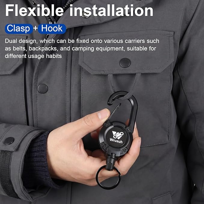 Heavy Duty Retractable Keychain, Multitool Carabiner Badge Holder-Sturdy & Durable Design for Keys, ID Badges & Small Tools, Clip-On Belt/Camping Gear for Work, Travel, Warehouse & Outdoor Use
