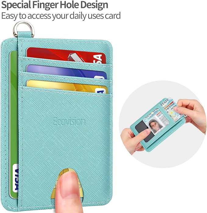 EcoVision Slim Minimalist Front Pocket Wallet, RFID Blocking Credit Card Holder Wallet with Detachable D-Shackle for Men Women