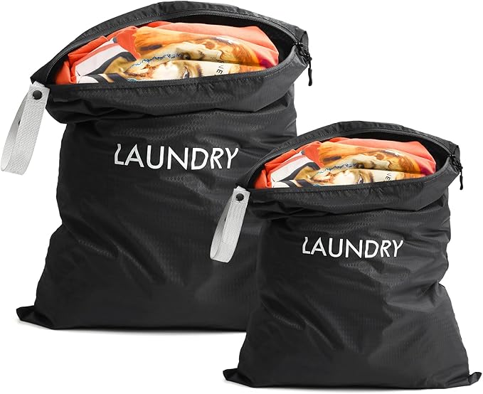 WiseBoy 2-Pack Travel Laundry Bags | Washable Wet Dry Bags for Gym | Odor-Resistant Dirty Clothes Organizer | Waterproof Swimsuit & Workout Gear Pouch with Heavy-Duty Zipper