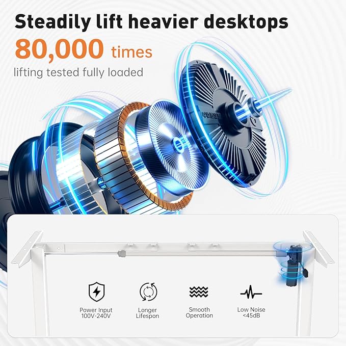 Standing Desk Frame, Stand up Desk Frame Workstation, Electric Adjustable Legs, 3 Memory Height Settings, with Cable Management Tray and Storage Bag, 2pcs Headphone Hook