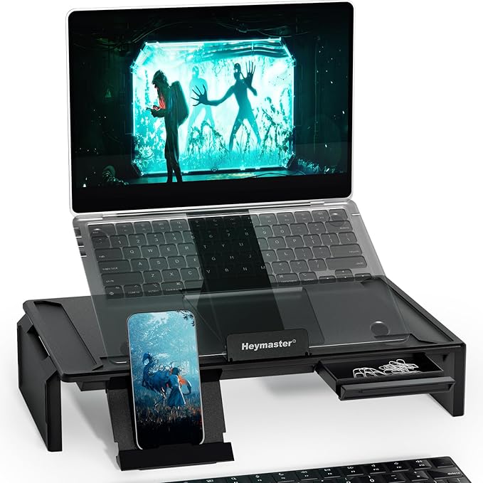 Heymaster Ergonomic Monitor Stand Riser, Laptop Stand Foldable Muti-Angle Adjustable Portable Foldable Stand with Heat-Vent Compatible with MacBook, Air, Pro, Surface Laptop (9-17 inches) (Black)