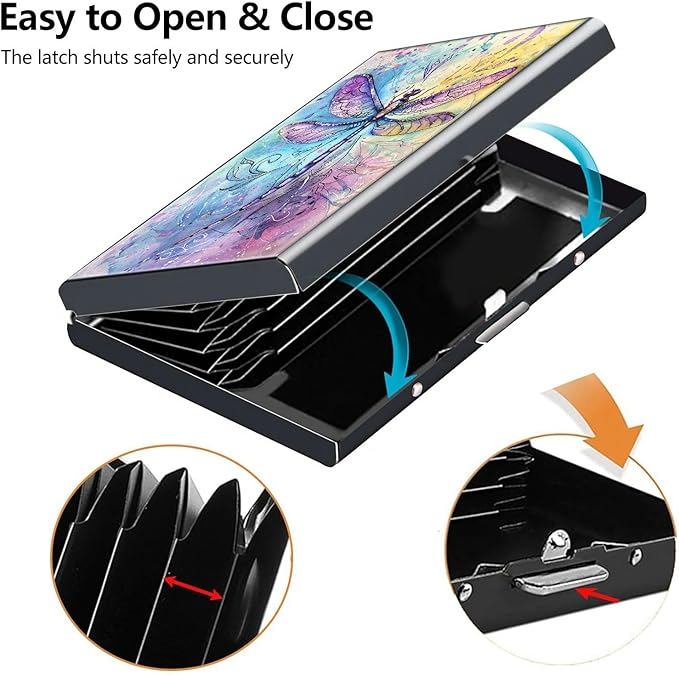 Credit Card Holder, Dragonfly Watercolour Design Mini RFID Blocking Aluminum Wallet Slim Metal Hard Case Shell Travel Wallet ID Case Small Credit Cards Case Business Cards for Women Men Girls