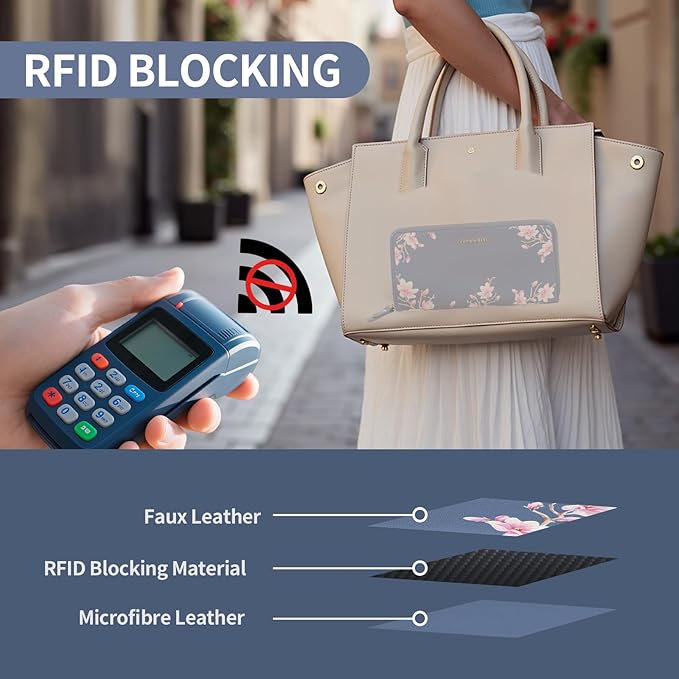 Pomelo Best Womens Wallet RFID Blocking Leather Multi Credit Card Large Capacity Wristlet Zip Around Long Wallets for Lady
