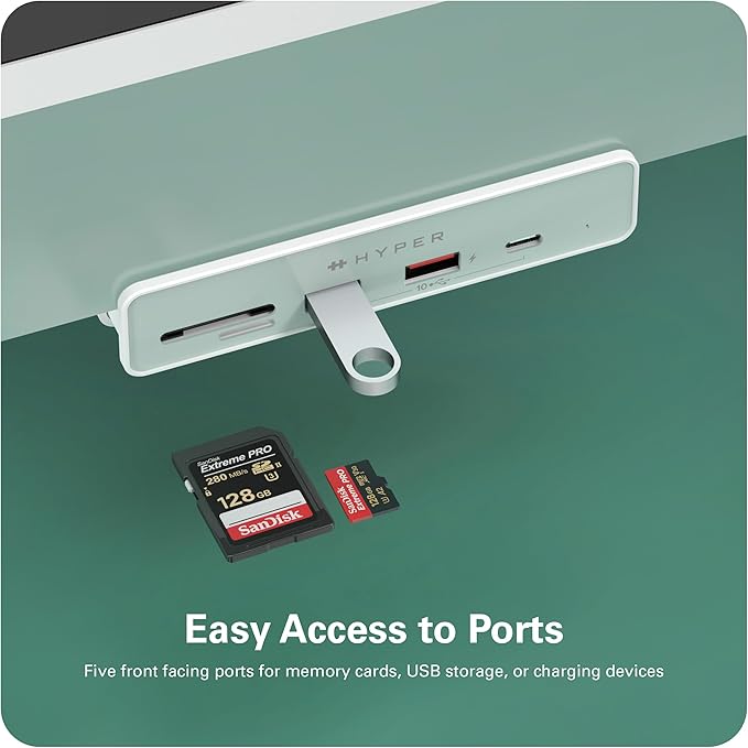 HyperDrive 6in1 USB Hub Adapter: HDMI 4K60Hz, USB-C 10Gbps, 2 USB-A 10Gbps, SD UHS-I, MicroSD UHS-I for iMac 2021 24 inch