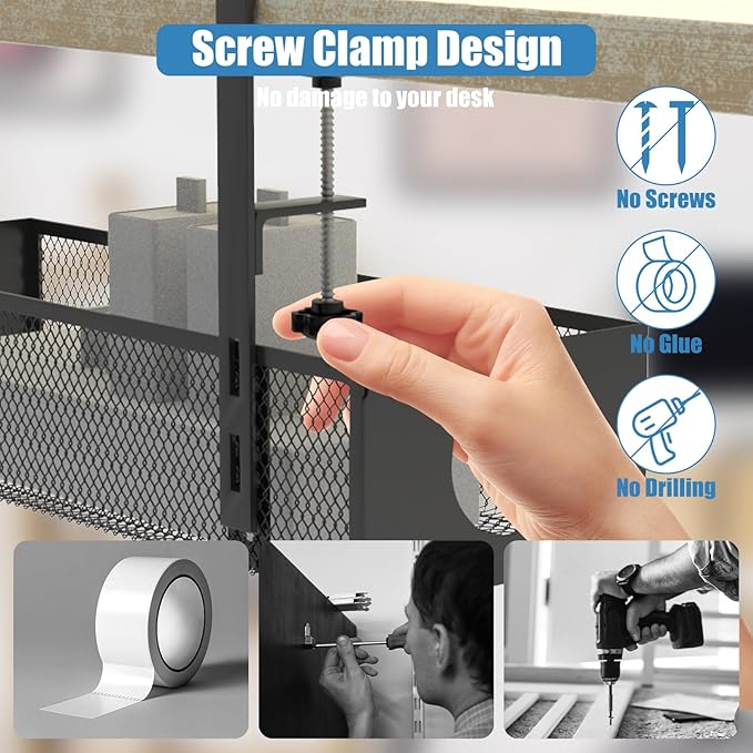 Under Desk Cable Management Tray, No Drill Steel Cord Organizer Kit with 52Pcs Different Essential Accessories for Home Office Standing Desk (13.4inch, Black)