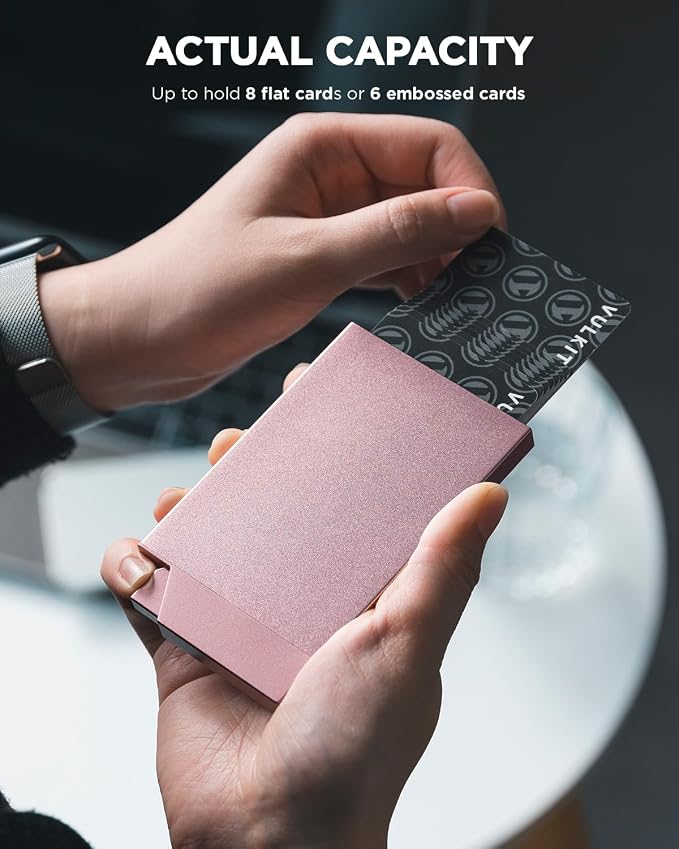 VULKIT Pop up Card Holder Minimalist Credit Card Holder RFID Blocking Slim Metal Card Case for Men or Women (Rose Gold)