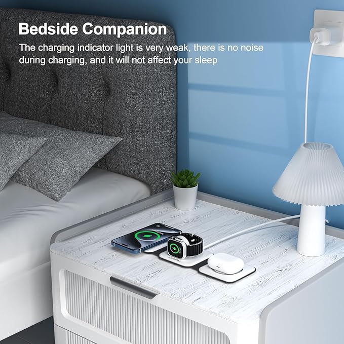 UCOMX 3 in 1 Charging Station for Multple Devices,Foldable 3 in 1 Wireless Charger for Travel,Nano Wireless Charging Station for iPhone16 15 14 13 12 Pro Max/Watch 10 9 8 7 6 5 4 3 Ultra/AirPod Pro