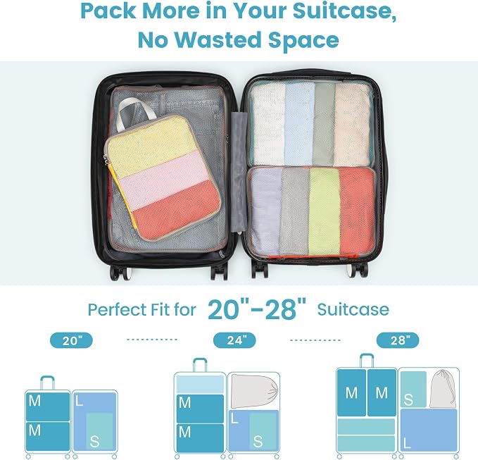 Cambond Compression Packing Cubes for Travel - Lightweight Expandable Travel Bags Luggage Organizers Travel Essentials Compression Cubes for Travel Space Saver for Carry on Suitcases Organizer
