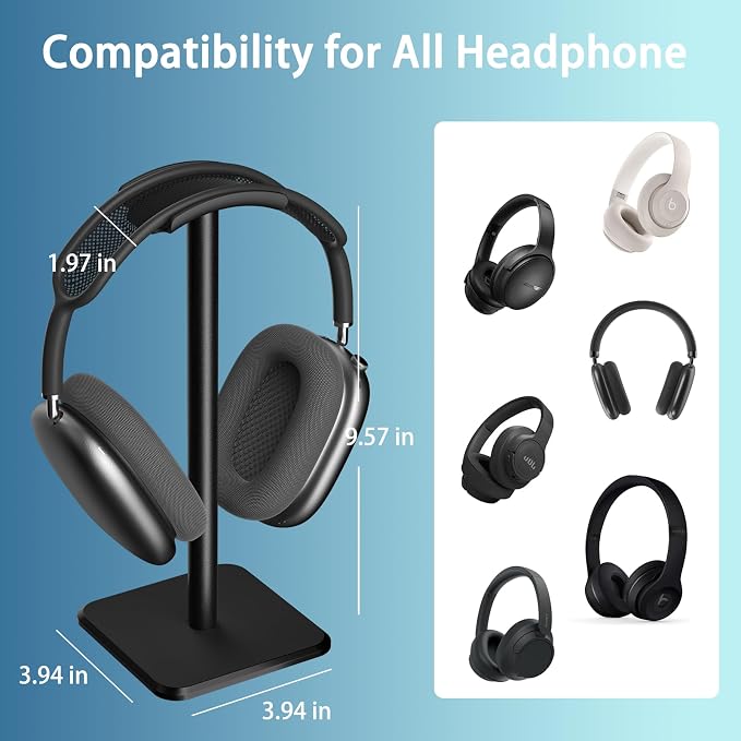 Headphone Stand - Headset Stand with Aluminum Hanger, Headphone Holder for AirPods Max, Sony, Bose, Beats and More (Black)