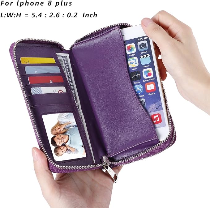 Cellphone Wallet for Women Dual Zipper Long Purse with Removable Wristlet