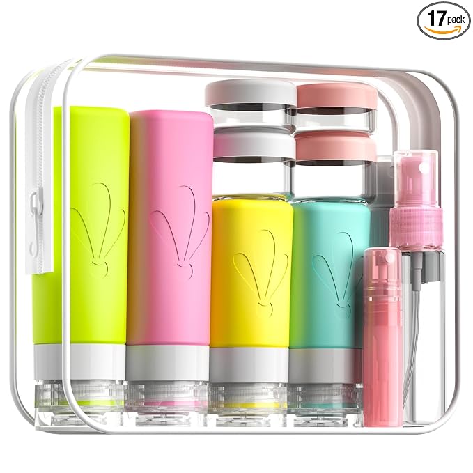 INSFIT 17 Pack Travel Bottles for Toiletries, TSA Approved 3oz 2oz Travel Size Toiletries, BPA Free Leak Proof Squeezable Silicone Tubes Travel Essentials for Shampoo Conditioner Lotion Soap