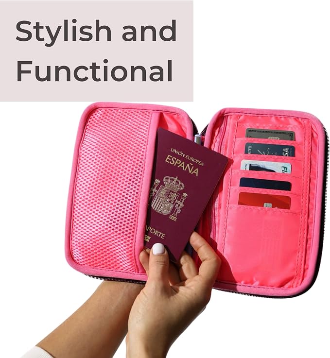 POPUPS Passport Travel Wallet for Women - Large Multiple Document Organizer and Holder with Wristlet (Berry)