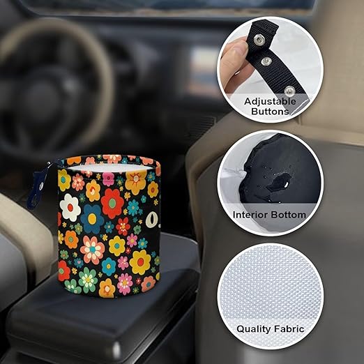 Black Cat Florals Car Trash Can Collapsible Auto Trash Bin Multipurpose Rubbish Holder Christmas Decoration for Front Seat, Back Seat, Floor, Headrest
