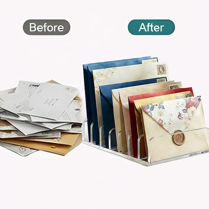 2 Pcs Acrylic Mail Organizer,7 Slots Mail Holder,Mail Organizer for Desk,File Organizer for Letter, Bill, Mail Sorter, Desktop Envelope Holder for Office, Home, School