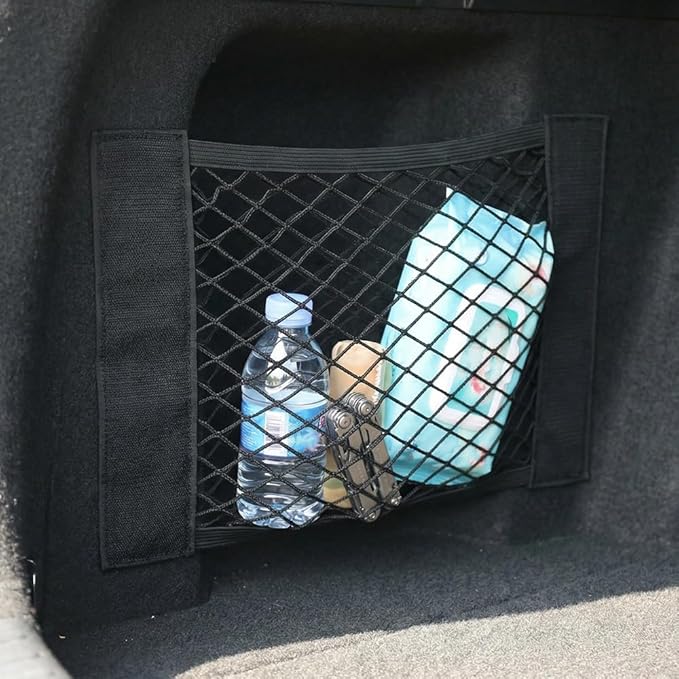 3 Pack Car Trunk Storage Net with Nylon Sticker, Mesh Cargo Net for Car Trunk Storage, Secure Cargo Holder for Auto SUV Trunk Back RV Camper, Pouch Bag Storage for Storing Bottles Tools Small Items