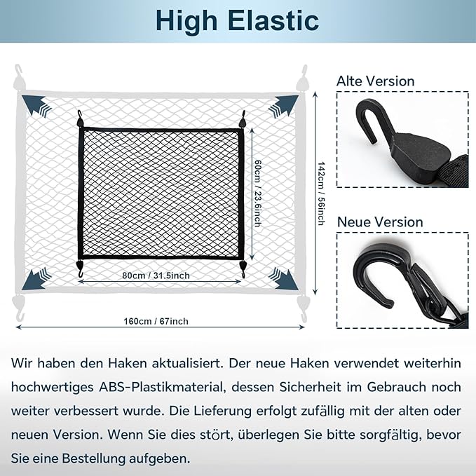 Cargo Net for SUV Car Trunk Net Organizer with ABS Hook Elastic Storage Mesh Nets 31.5 x23.6 inches Stretch to 70.8 x 47.2 inches for Pickup Trucks Tailgate Netting Accessories
