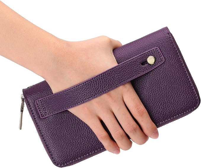 GAEKEAO Wallet for Women Clutch RFID Blocking Wristlet Leather Purse Large Capacity Credit Card Holder with Grip Hand Strap