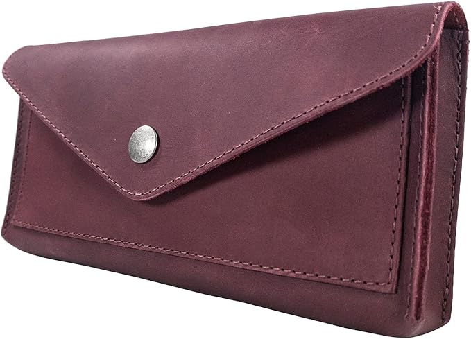 Hide & Drink, Full Grain Leather Large Female Wallet, Travel Organizer for Women, Vintage Money and Card Holder, Handmade, Sangria