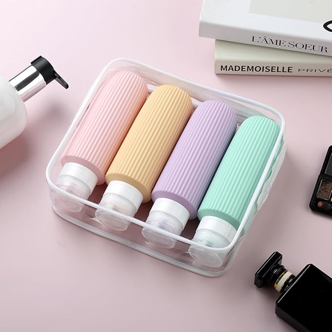 Mrsdry Travel Bottles for Toiletries, Large 6oz Travel Size Containers, BPA Free Leak Proof Tubs Refillable Liquid Accessories with Toiletry Bag for Cometic Shampoo and Lotion Soap (4 Pack)
