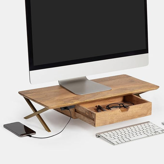 Anji Mountain Monitor Stand - Desktop Organizer & Laptop Riser, Ergonomic Monitor Riser, Space-Saving Monitor Stand for Desk, Durable Construction, Easy Assembly, Ideal for Home & Office,Natural