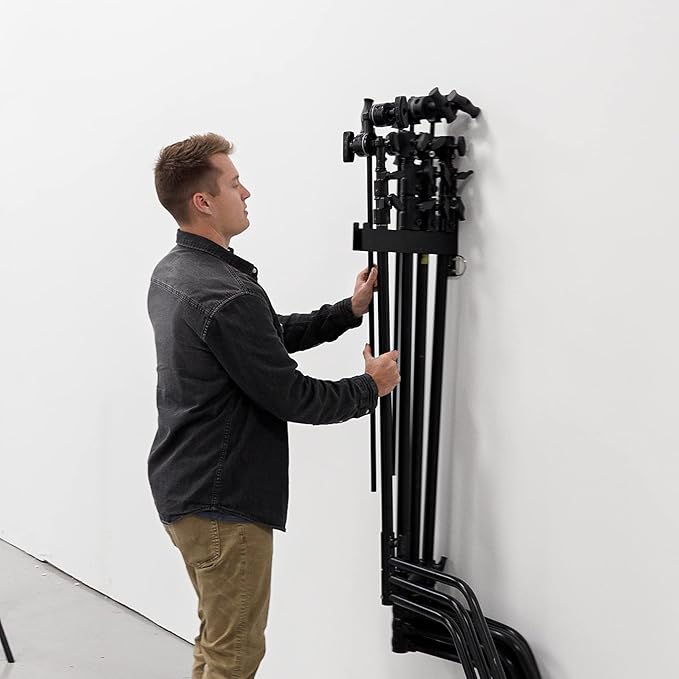 C Stand Wall Mount Bracket - Rack Wall Storage - Light Stand Bracket - Holds 5 C Stands - Heavy Duty Steel Production Hanger - Studio Organizer