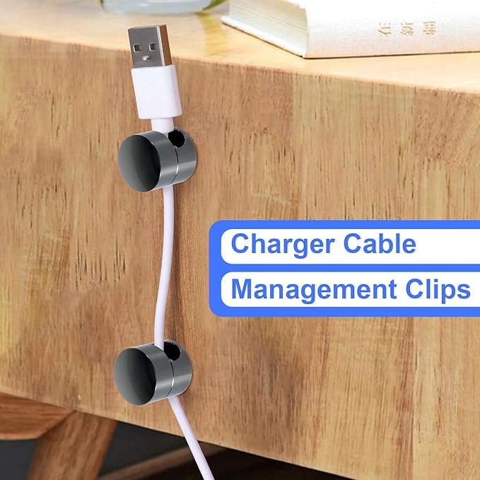 8 Sets Charger Holders for Cords, Black Adjustable Cable Anchor Holders, Adhesive Metal Cord Clips, Cable Management Wire Organizers for Desk, Office, Nightstand