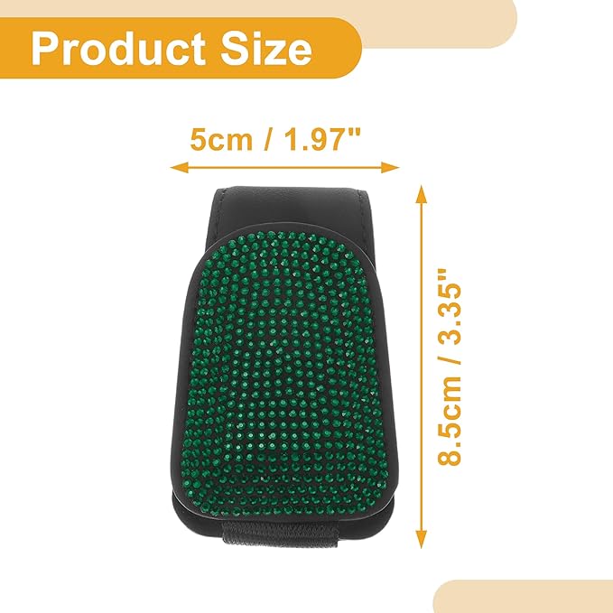 Motoforti Car Sunglasses Clip Magnetic Universal Sun Visor Eyeglasses Holder Clip PU Leather,Rhinestones Green 8.5x5cm 1 Pcs
