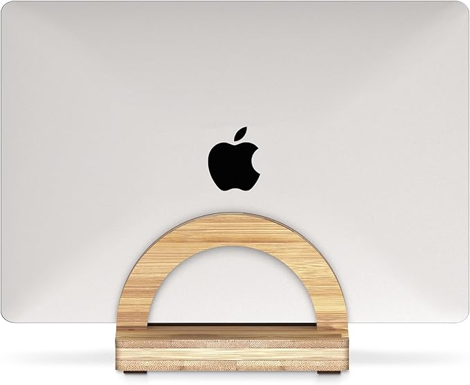 Kothar Premium Wood Vertical Laptop Stand - Adjustable Single Slot Bamboo Holder for MacBook, Dell, HP, and More | Space-Saving Desktop Organizer | Eco-Friendly, Sleek & Durable Design